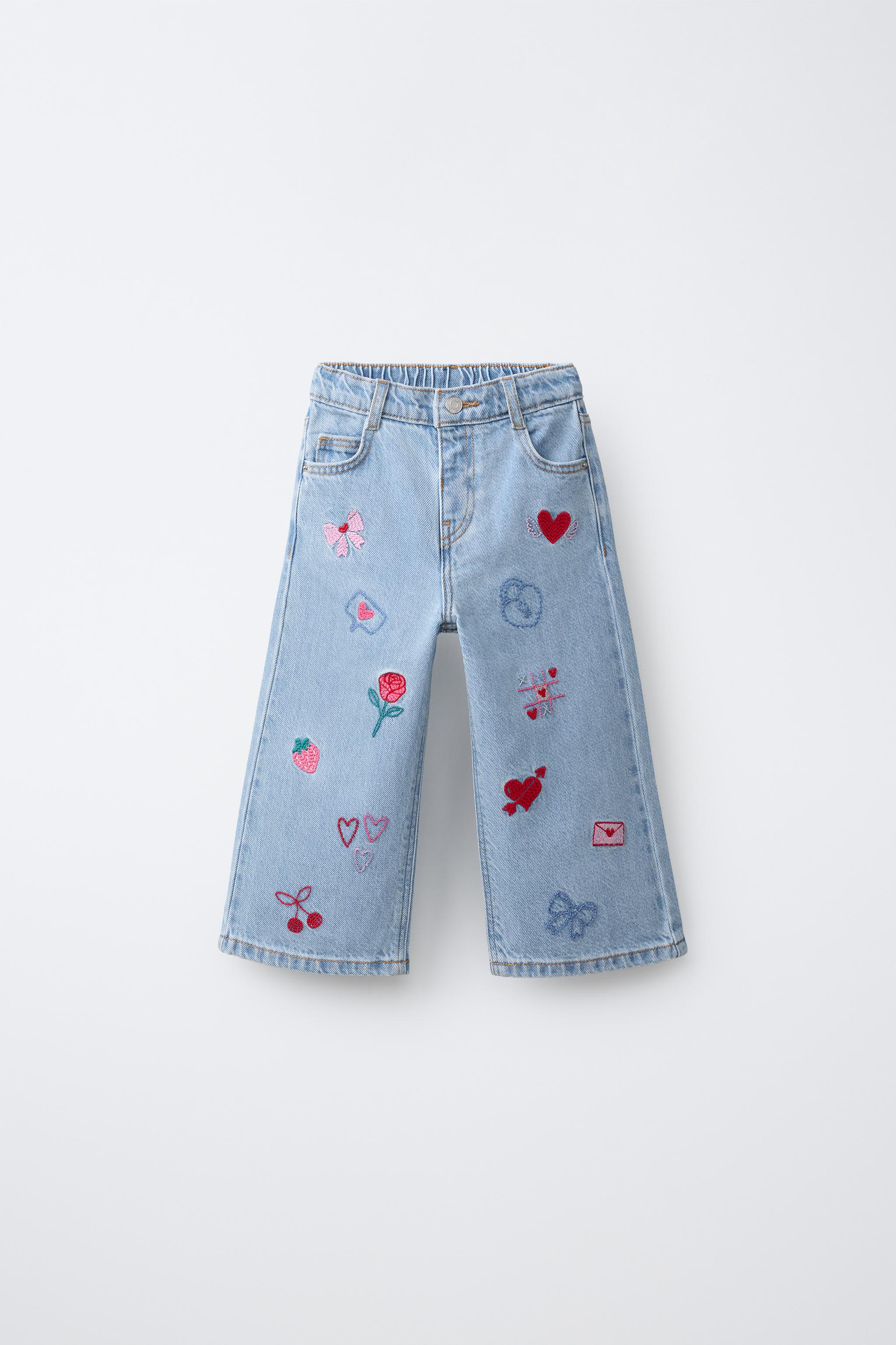 EMBROIDERED WIDE LEG JEANS